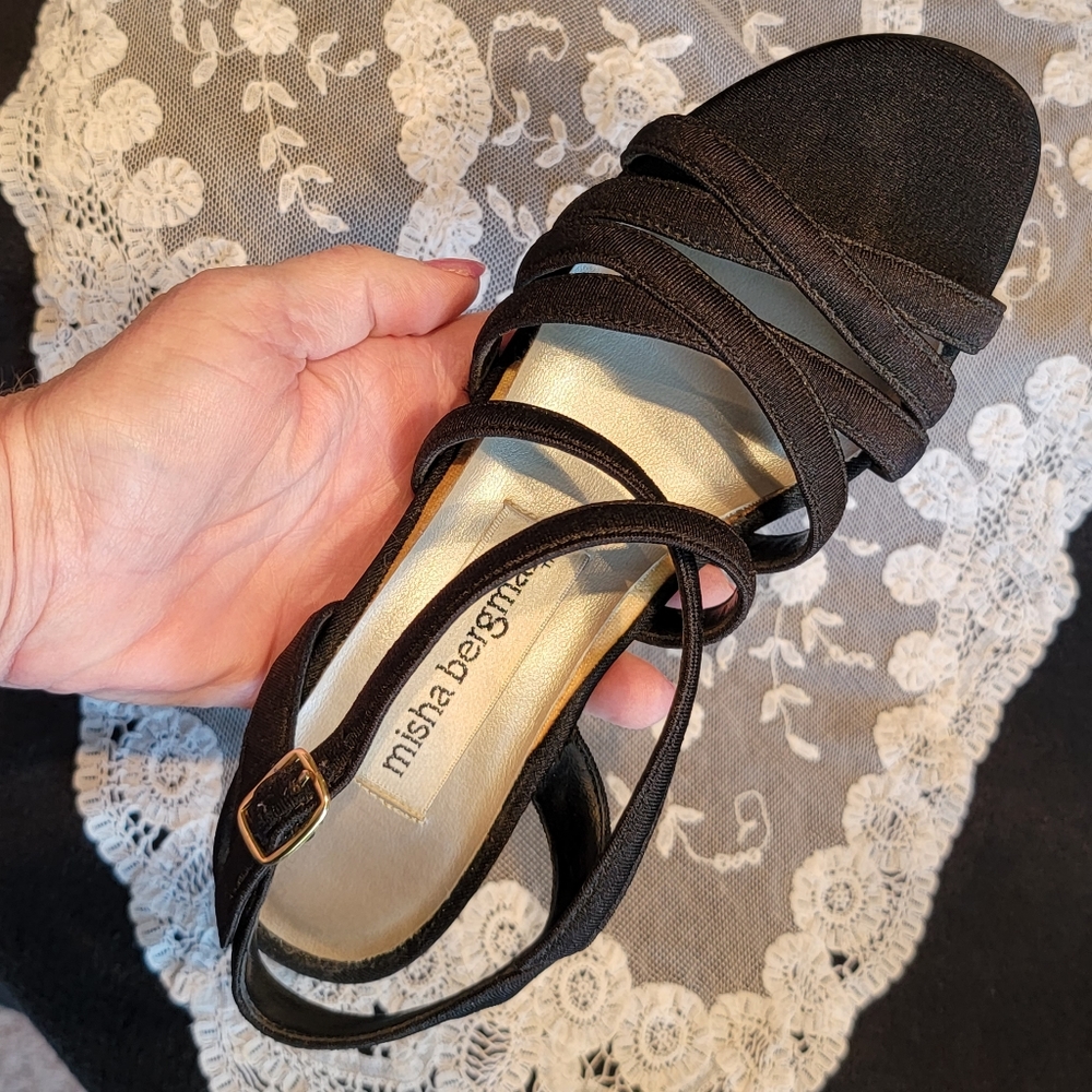 MISHA BERGMAN ♡ Truly Gorgeous Black Fabric Upper Criss Cross Buckle Heels 5M